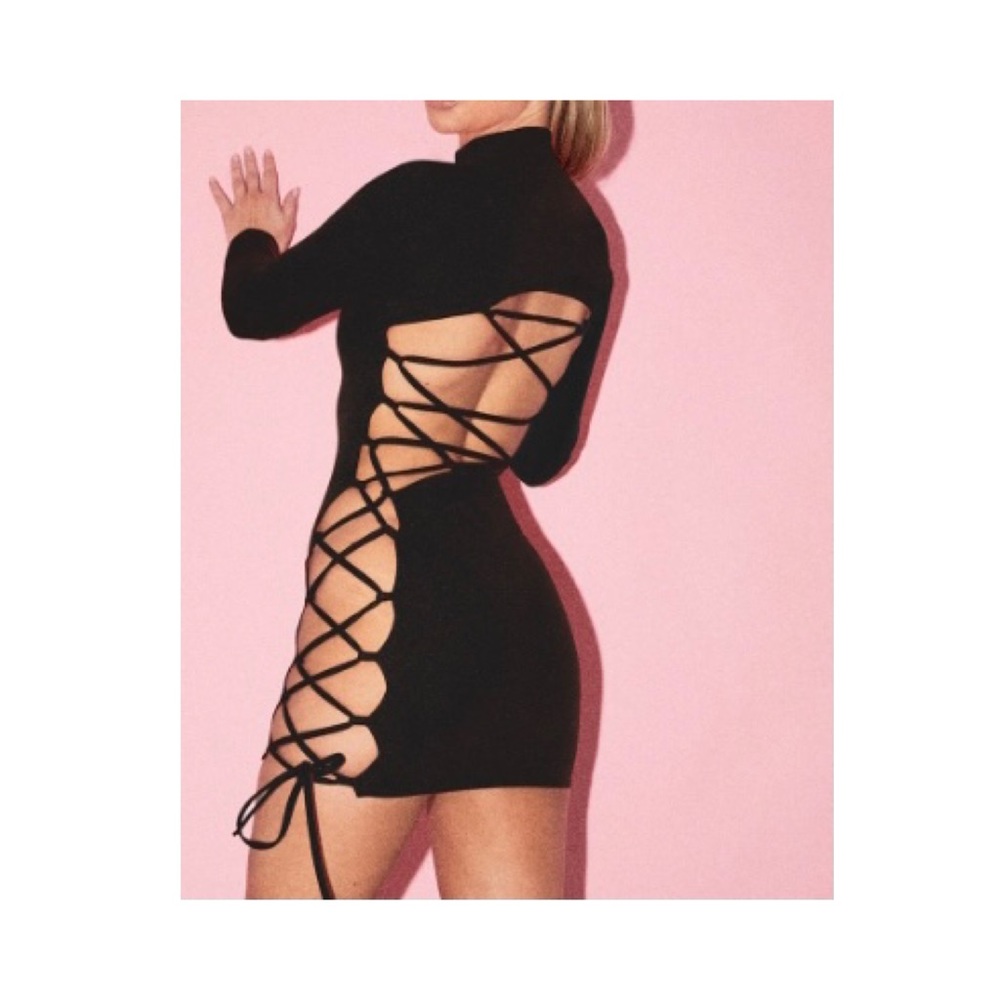 Blank high neck cut out side seam bodycon dress